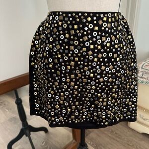 Bailey 44 USA Made Bling Mini  Skirt elastic waist Black Gold Silver Small EUC
